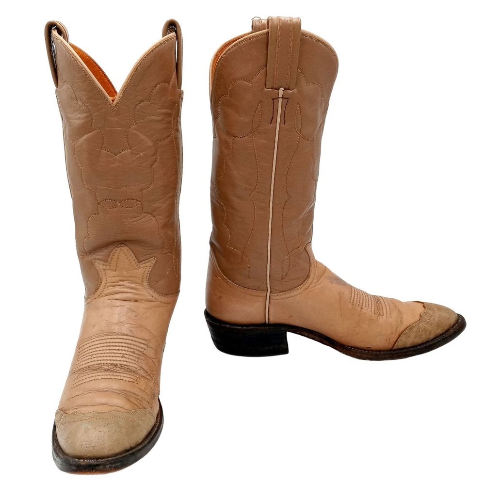 Vintage Tony Lama Cowboy Boots Tan Leather Mens 8 A Extra Narrow Western
